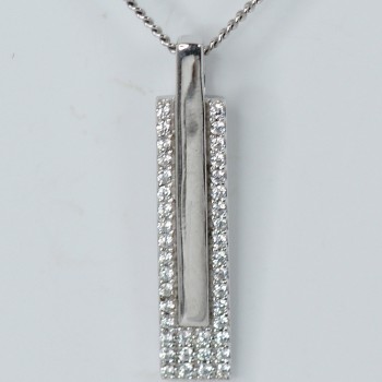 Sterling Silver/CZ Bar Pendant and Chain